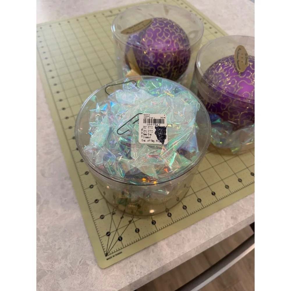 Fine European Glass Christmas Ornaments Purple Gold Glitter Set of 3 Poland.